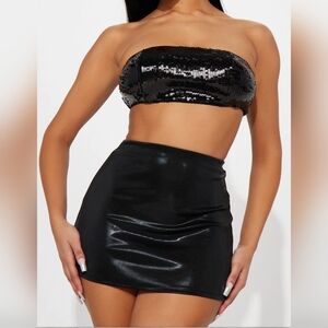 Fashion Nova Nemara Sequin Tube Top Dress Cropped Black Size XLarge